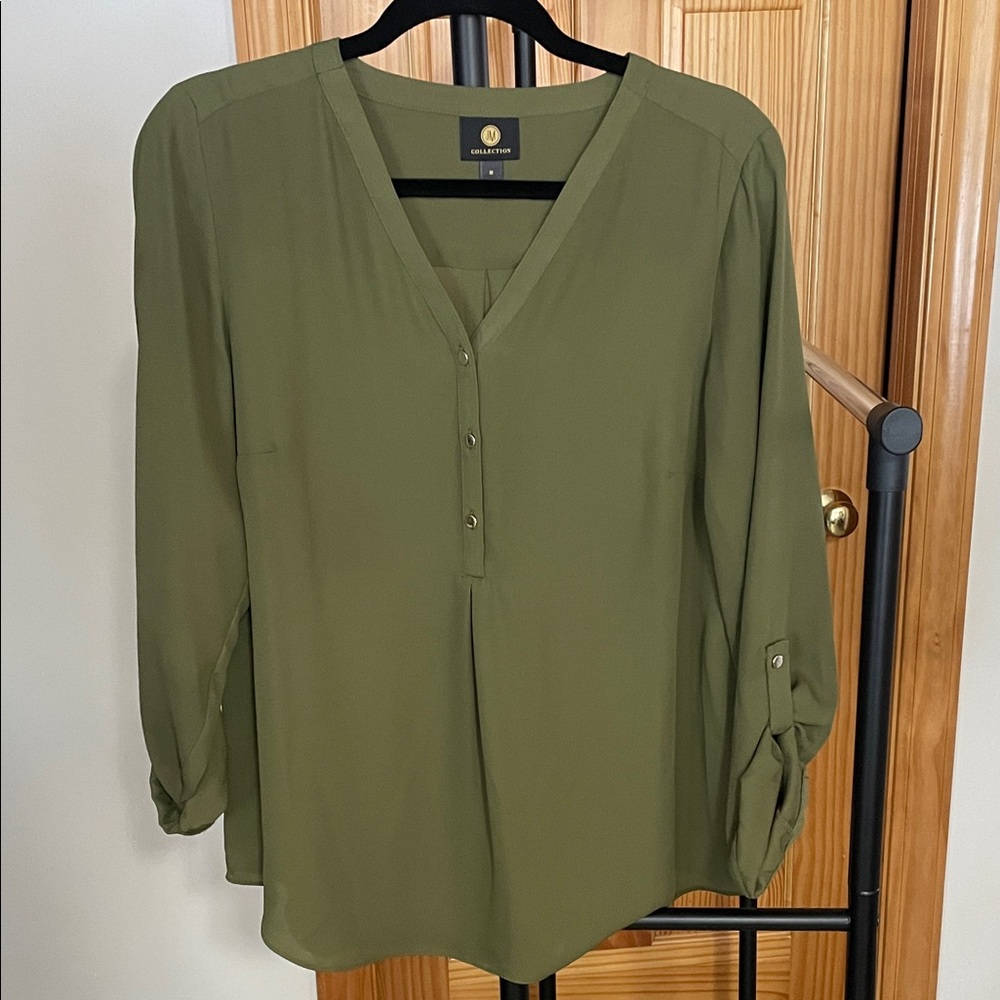Olive Green Women's v-neck long sleeve blouse / top